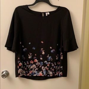 Elle Dress Top Black with Floral Print Size XL NWT